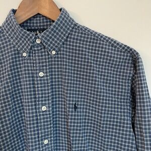 Polo Ralph Lauren Blaire Shirt Mens Medium Blue Plaid Button Down 100% Cotton M